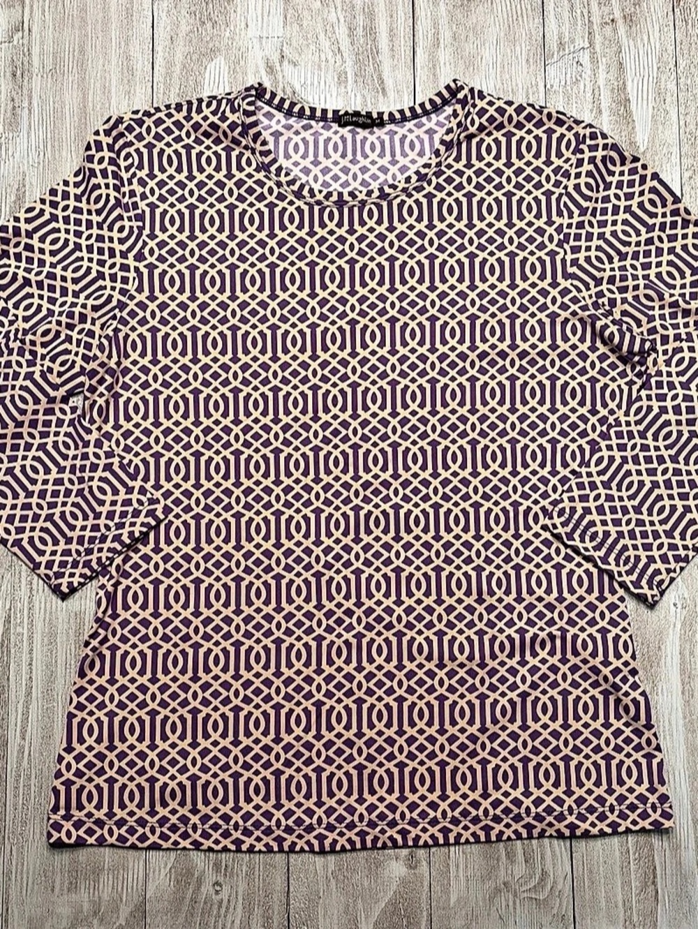J.McLaughlin Purple Geometric 3/4 Sleeve Top in Size Medium